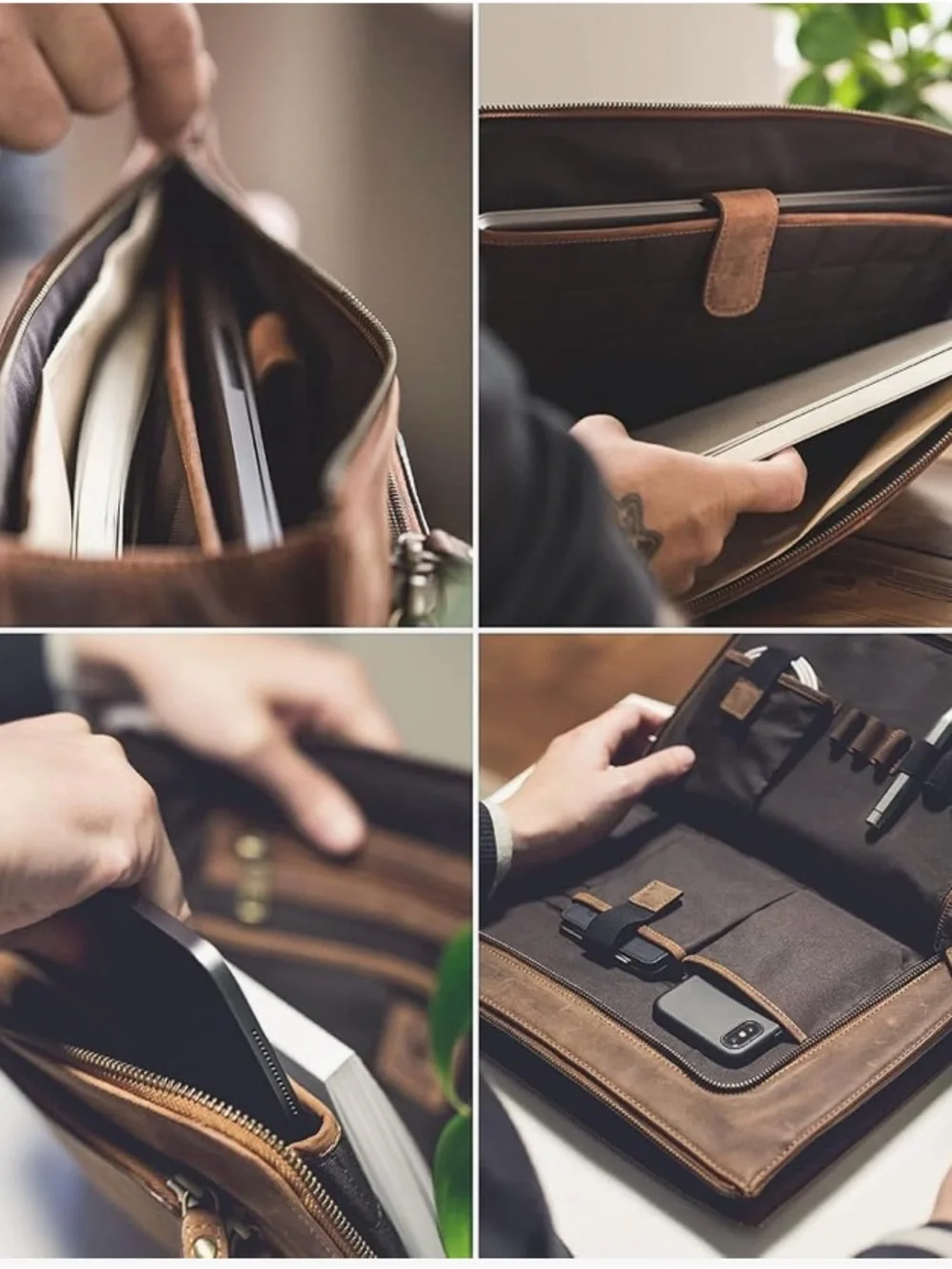 NEW Leather Travel Tech Organizer Folio - Brown